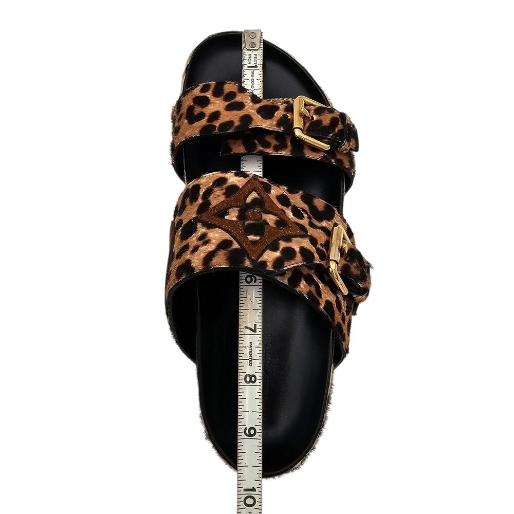 Louis Vuitton Bom Dia Flat Slide Sandal Monogram Leopard Gold Size 37 US 7 - Picture 15 of 15